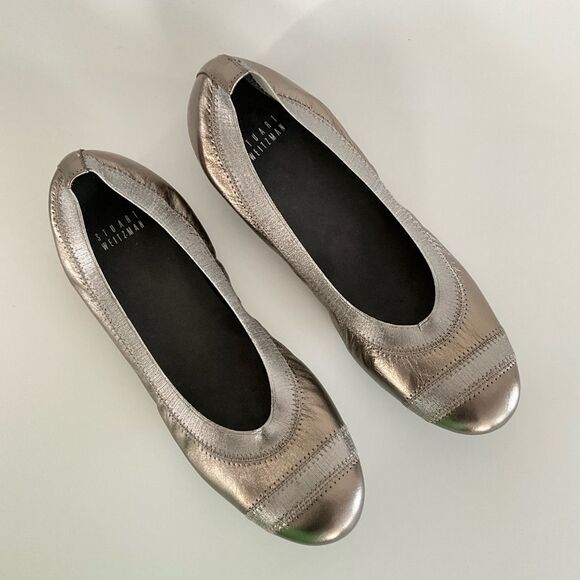 Stuart Weitzman Patent Leather Two-tone Ballet Flats Pewter 8 - Picture 11 of 12